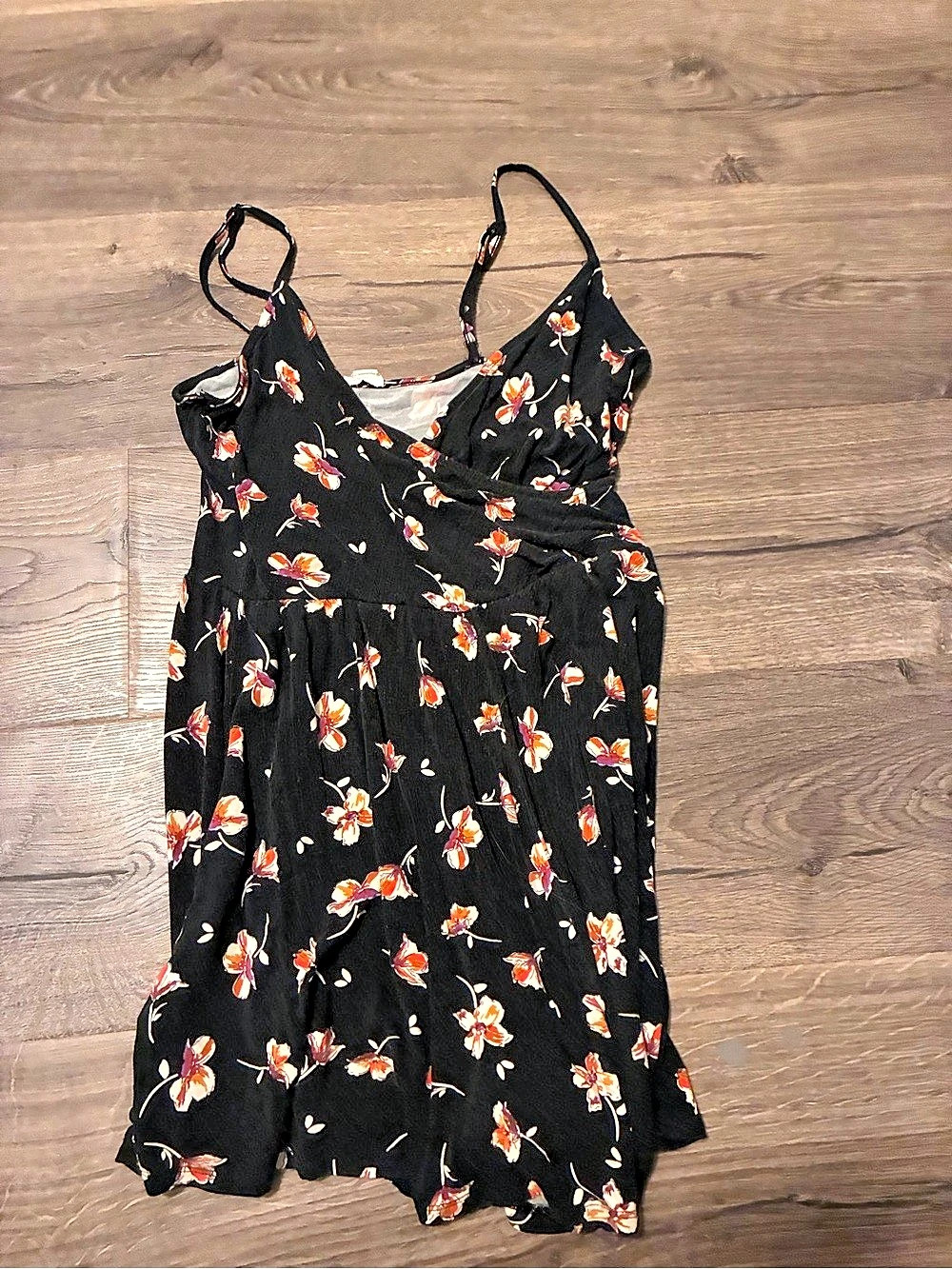 Garage Floral Mini Dress in Black & Orange Size Medium
